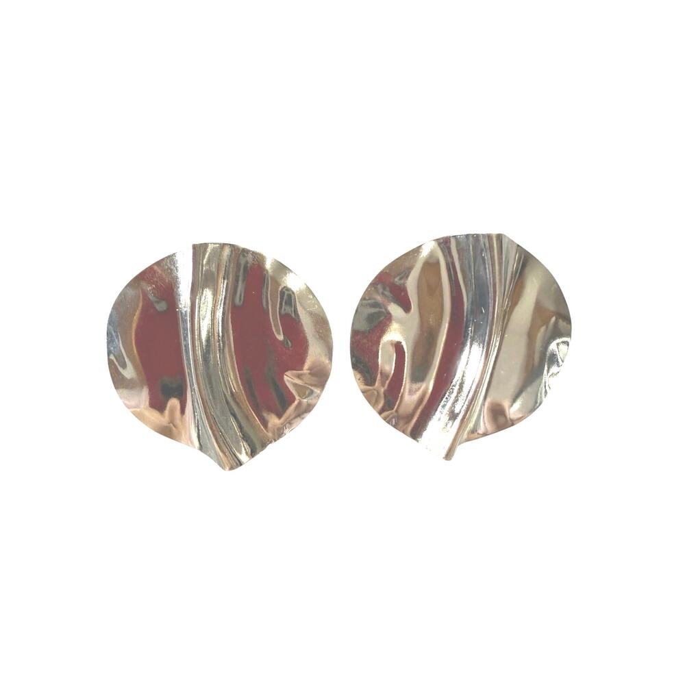 SKU3257 Vintage Silver Tone Clip On Earrings 1.5" Round Textured Statement